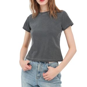 T-<span class=keywords><strong>shirt</strong></span> à <span class=keywords><strong>manches</strong></span> courtes en <span class=keywords><strong>coton</strong></span> pur 240 g/m² de haute qualité pour femmes, broderie personnalisée, logo, effet vintage, pour l'été - Product Image 3