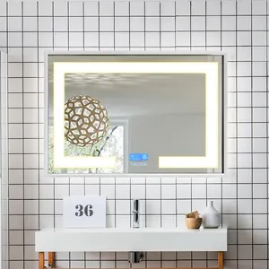 스테인레스 스틸 액자 거울 시계 온도 디스플레이 도매 욕실 거울 빛 LED 스마트 Defogging