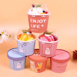 Wholesale Custom Degradable 100ml 150ml 500ml <b>Disposable</b> Cake Dessert Ice Cream Paper <b>Cups</b> with Dome Lid - Product Image 1