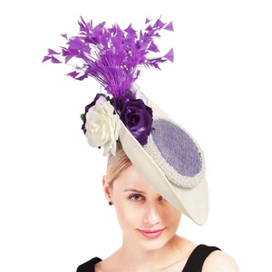 Fascinator <span class=keywords><strong>Vintage</strong></span> in Canapa con Fiori e Piume a Tesa Larga per Spose - Elegante Fermaglio per Capelli da <span class=keywords><strong>Sposa</strong></span> in Sinamay - Product Image 4