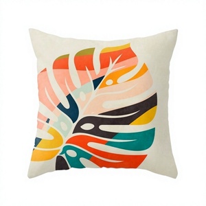Housse de coussin carrée en toile de coton imprimée géométrique, style bohème, fermeture éclair, amovible, lavable, motifs plantes et fleurs - Product Image 1
