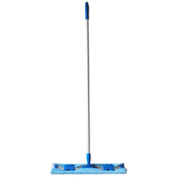 Serpillère plate en microfibre à rotation 360° haute efficacité avec manche en aluminium bleu pour le nettoyage des grandes surfaces, aéroports et entrepôts