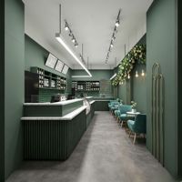 Comptoir de bar en bois sur mesure avec éclairage LED et étagères de rangement pour la décoration intérieure de café