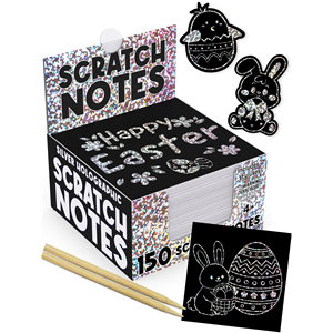 150 cartes carrées holographiques argentées à gratter avec 2 stylets, jouet créatif sans dégâts pour enfants, idéal pour paniers de Pâques - Product Image 1