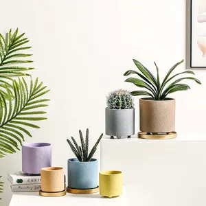 Vaso de cerâmica para decoração de jardim doméstico em cores personalizadas, vaso de plantas suculentas em terracota, vaso de flores com suporte para alimentos, cilindro