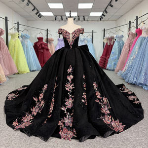 Vestidos de Quinceañera Dy6963, Estilo Princesa, con Apliques de Cuentas, Chifón, 100% Algodón Natural, Color Negro - Product Image 3