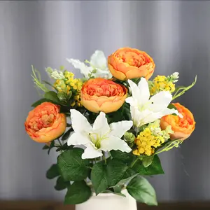 LF723 настоящие на ощупь высококачественные искусственные цветы, Белая лилия, роза, свадебное украшение, цветок искусственный