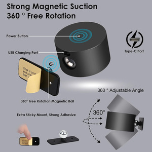 Cordless <strong>USB</strong> Rechargeable <strong>LED</strong> Wall Sconce ABS Magnetic <strong>Ball</strong> <strong>Lighting</strong> 3 Brightness Levels Touch Control Bedroom Battery Operated - Product Image 2