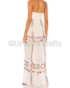 New <b>Summer</b> Stylish Embroidered Cotton Off Shoulder Floral Length Boho Sexy White Maxi <b>Dress</b> - Product Image 3