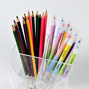 Acrylic Turntable <b>Pen</b> Holder With Partitions Multi-functional Student Desk Organizer Round Transparent Storage <b>Box</b> For Pencils - Product Image 1