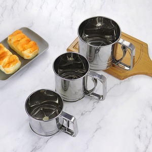 Vente en gros taille personnalisée cuisine cuisson acier inoxydable bricolage manivelle poudre tasse 2 couches 3 tasses cuisson farine <span class=keywords><strong>tamis</strong></span> - Product Image 3