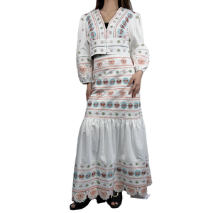 OEM donna abito in popeline di cotone ricamato farfalla multicolore in <span class=keywords><strong>pizzo</strong></span> motivo Vintage con bottoni Set completo traspirante - Product Image 6