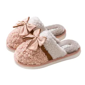 Nuova pantofola di cotone inverno signore imitazione pelliccia di coniglio carino fiocco coppia casa pantofole di cotone fabbrica