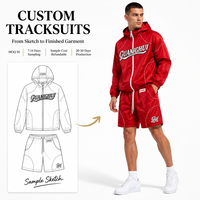 Ensemble short et coupe-vent à capuche rouge avec passepoil contrastant, OEM, marque privée, vente en gros, streetwear, vêtements de sport, personnalisable