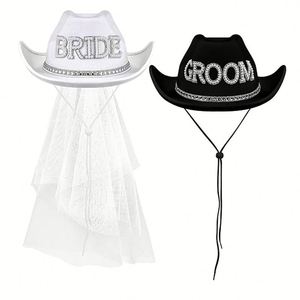 Sombreros de Vaquero para Parejas, Accesorios para Bodas con Temática Country, Sombreros de Novia Blancos - Product Image 1