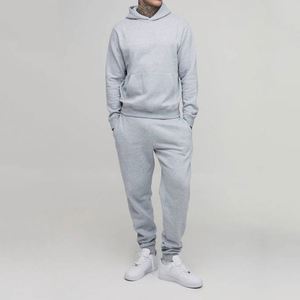 Ensemble de survêtement deux pièces pour homme, gris chiné, 100% coton, imprimé, streetwear, coupe slim, essentiel, personnalisé, avec sweat à capuche et pantalon de jogging - Product Image 1