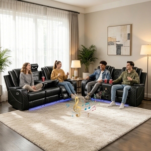 Canapé inclinable électrique de luxe trois places pour home <span class=keywords><strong>cinéma</strong></span> avec haut-parleur Bluetooth, éclairage LED, porte-gobelet et surpiqûres diamantées - Product Image 3