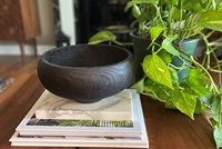 Bol décoratif rond en bois carbonisé, l, sculpté à base de bois carbonisé
