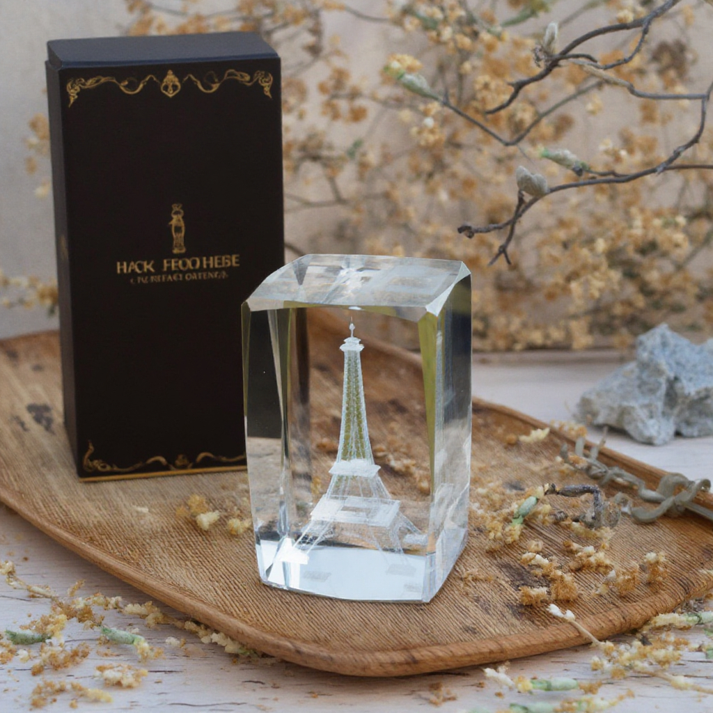 3Dレーザー彫刻パリフランスエッフェル塔クリスタルガラスキューブ