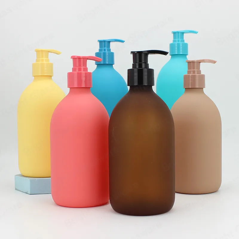 Leere bernsteingrüne 300 ml 500 ml PET-Shampoo-Duschgel-Lotionspumpe Kunststoff-Sprühflaschen für Shampoo- und Conditioner-Flaschen