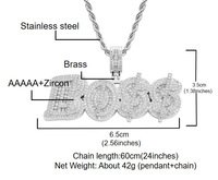 Collier pendentif en cuivre avec lettres BOSS serties de micro-pavés de zircon, brillant, style hip-hop streetwear unisexe