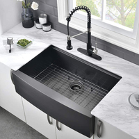 Évier de cuisine noir style farmhouse en stock |   Acier inoxydable de calibre 18 avec lavabo R10 doux et élégant de style américain