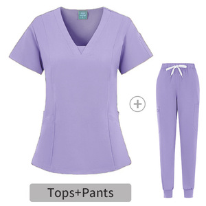 Women's Scrub <b>Set</b> Short Sleeve V-Neck Top With Pants For Nurses Doctors Clinics Pet Hospitals Beauty Salons HZM-503 - Product Image 3