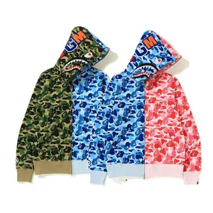 Fall Winter Hot Sale Multicolor Camouflage Ape Shark Printed Customized Hoodie Zipper Hoodie Mens Casual Hoodies