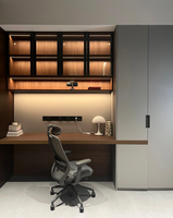 Bureau-bibliothèque moderne en bois durable, personnalisable, écologique et peu encombrant, avec 5 étagères réglables en hauteur pour le bureau à domicile