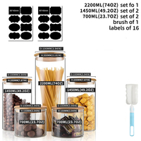 Ensemble de rangement des aliments pour la cuisine couvercle hermétique en bambou 2200ml 700ml boîtes transparentes à haute teneur en borosilicate étiquettes bocaux de rangement en verre avec brosse