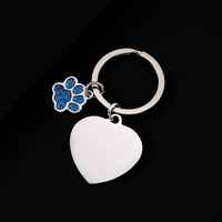Accessoires brillants en forme de patte de chien, gravure laser personnalisée, impression couleur UV, porte-clés vierge en acier inoxydable pour personnalisation DIY