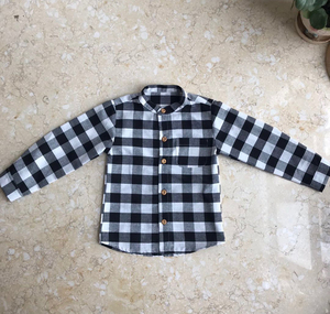 Chemises classiques à <span class=keywords><strong>carreaux</strong></span> noirs <span class=keywords><strong>et</strong></span> blancs à manches longues pour garçons, design personnalisé, en lin/coton, vêtements d'été pour enfants, échantillon - Product Image 4
