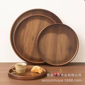 Sanjun Solid Wood <b>Round</b> <b>Serving</b> <b>Tray</b> Multipurpose Tea Coffee Platter - Product Image 4