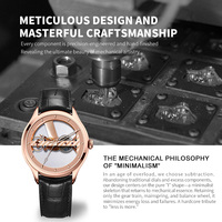 Montre mécanique pour homme avec cadran squelette personnalisé en usine OEM, boîtier rond en acier inoxydable 316L, saphir, or rose, marque