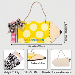 Plaque de <span class=keywords><strong>porte</strong></span> en bois pour salle de classe, nom d'enseignant personnalisé, plaque suspendue pour école avec lettres DIY en vrac - Product Image 3