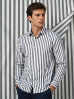Tissu tissé rayé teint en fil, certifié BCI, durable, 60% coton, 38% polyester, 2% élasthanne, fil haute densité 50s, pour chemise haut de gamme