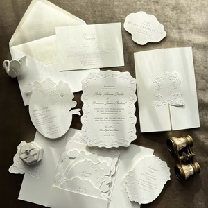Invitaciones de Boda de Lujo con Grabado en Relieve Personalizado, Papel de Algodón Floral, Tarjetas de Boda con Logotipo Personalizado - Product Image 1