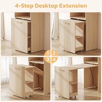 Direct van de fabriek: opvouwbaar, compact L-vormig bureau met planken en wielen voor kleine ruimtes en thuiskantoren