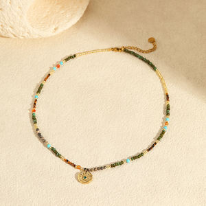 Cadena de clavícula de acero inoxidable, collar de piedra Natural, collar con colgante de cuentas de estilo Retro para playa - Product Image 4