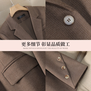 Women's Brown Blazer Oatmeal Color Solid Woolen Anti-Wrinkle Autumn Winter Casual Top Sy8917 - Product Image 4
