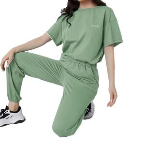 Custom Women's Loose Casual Two-Piece Summer <b>Set</b> Sports Wear T-<b>Shirt</b> <b>and</b> Solid Pattern <b>Trousers</b> Plain Dyed Leisure <b>Set</b> - Product Image 5