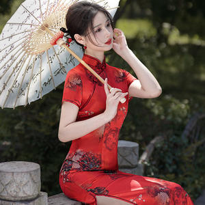 Vestido <span class=keywords><strong>Cheongsam</strong></span> Largo Tradicional Chino <span class=keywords><strong>de</strong></span> Talla Grande para Mujer, Qipao Vintage con Estampado Clásico <span class=keywords><strong>de</strong></span> Flores, Vestidos Chinos <span class=keywords><strong>de</strong></span> Satén, 3XL 4XL 5XL - Product Image 3