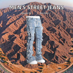 男士中腰直腿牛仔长裤欧美街头时尚风格休闲夏季后宫裤水洗3D立体 - Product Image 2