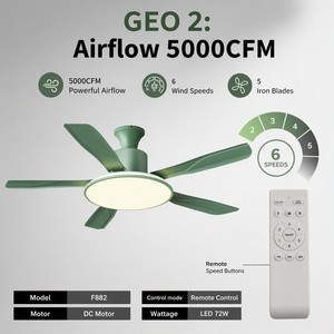 Modern 56 Inch <b>Ceiling</b> <b>Fan</b> with LED Light <b>Remote</b> <b>Control</b> DC Motor Reversible 6 Speed F882 for Living Room - Product Image 5