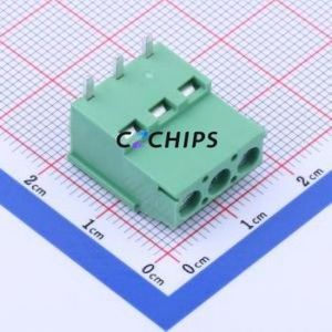 DB129R-5.0-3P-GN-S Screw Terminal Block Bent Lead Through Hole,P=5mm Connector 1x3P 5mm Green Right Angle Insert - Product Image 1