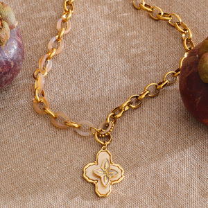 قلادة XY 2045 الأنيقة من الراتنج والفولاذ المقاوم للصدأ، مجوهرات نسائية مع قلادة زهرة من الحجر الطبيعي المطلي بالمينا - Product Image 5