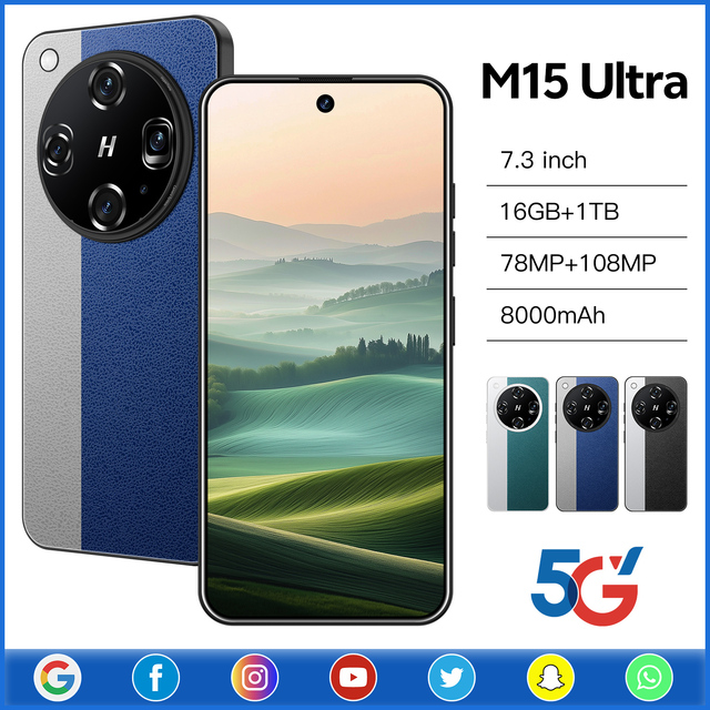 2026 Original Arrival M15 Ultra 7.3inch 108MP 5G LTE HD Global Version Unlocked Wholesale Mobile Phone Android 14 Quick Charge