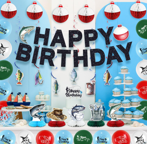 Decoración para Fiesta <span class=keywords><strong>de</strong></span> <span class=keywords><strong>Cumpleaños</strong></span> <span class=keywords><strong>de</strong></span> Pesca: Pancarta Colgante, Banderines, Espirales, Guirnaldas, Adornos <span class=keywords><strong>de</strong></span> Panal, Decoración para <span class=keywords><strong>Pastel</strong></span>, Globos Impresos y Suministros - Product Image 4