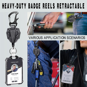 Porte-clés rétractable anti-perte en alliage de zinc avec boucle à tirage facile, support de carte vertical en fibre de carbone noire, vente en gros - Product Image 4
