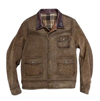 Nouvelles vestes en cuir véritable de vachette suédée épaissie, à la mode, avec finition délavée et vintage, col rabattu